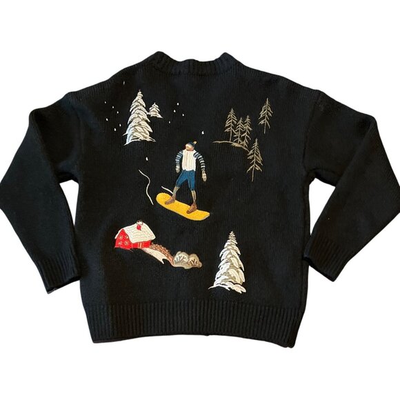 Forever 21 Men's Black Skiing Cardigan Sweater Christmas Winter Small Button Up. - Picture 7 of 7